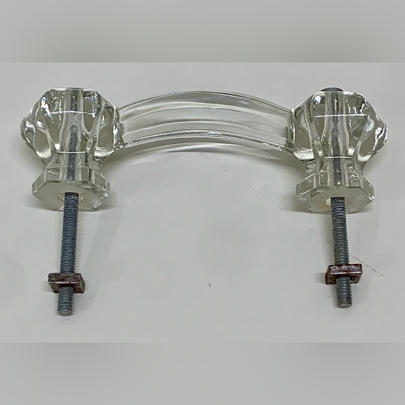 (Lot of 4) Early 1900s Clear Molded Glass Drawer Bridge Pull Handles w/ hardware - Picture 5 of 10